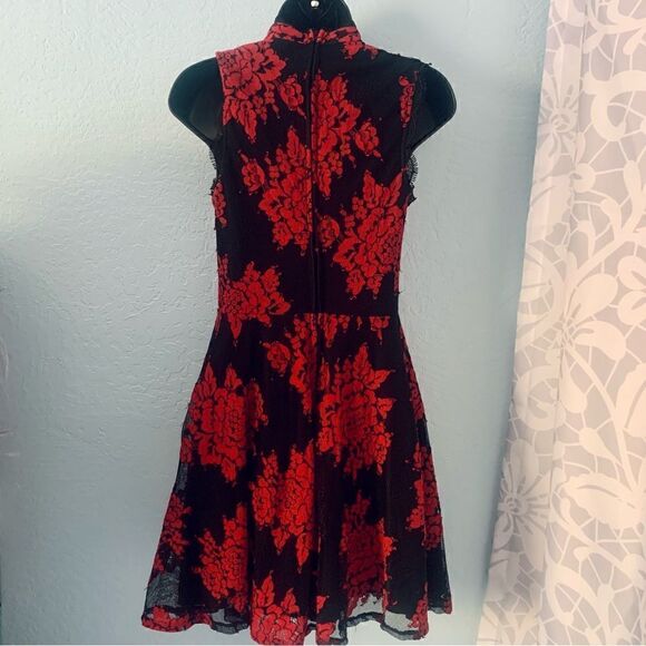 City Studio Black & Red Lace Floral Fit & Flare Dress Size Small - Picture 6 of 15